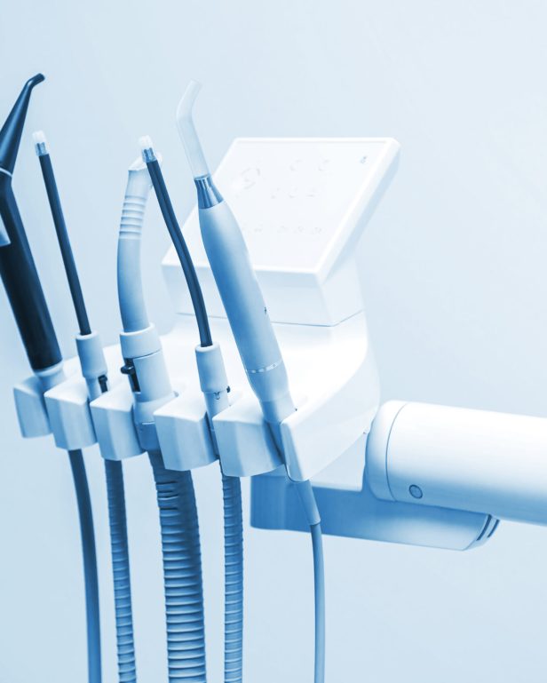Dental equipment. Closeup photo of dental handpieces . Dental drills in dentists office